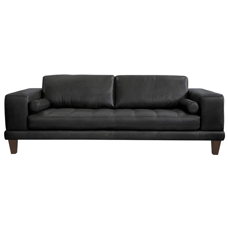 Armen Living Wynne Modern Leather Upholstered Sofa in Black and Brown