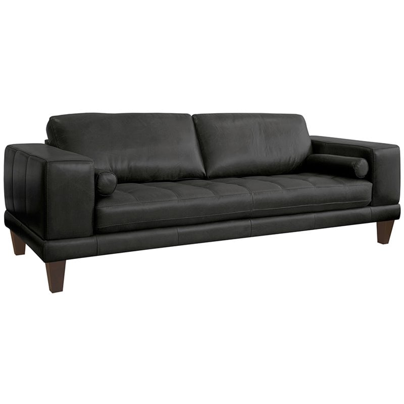 Armen Living Wynne Modern Leather Upholstered Sofa in Black and Brown