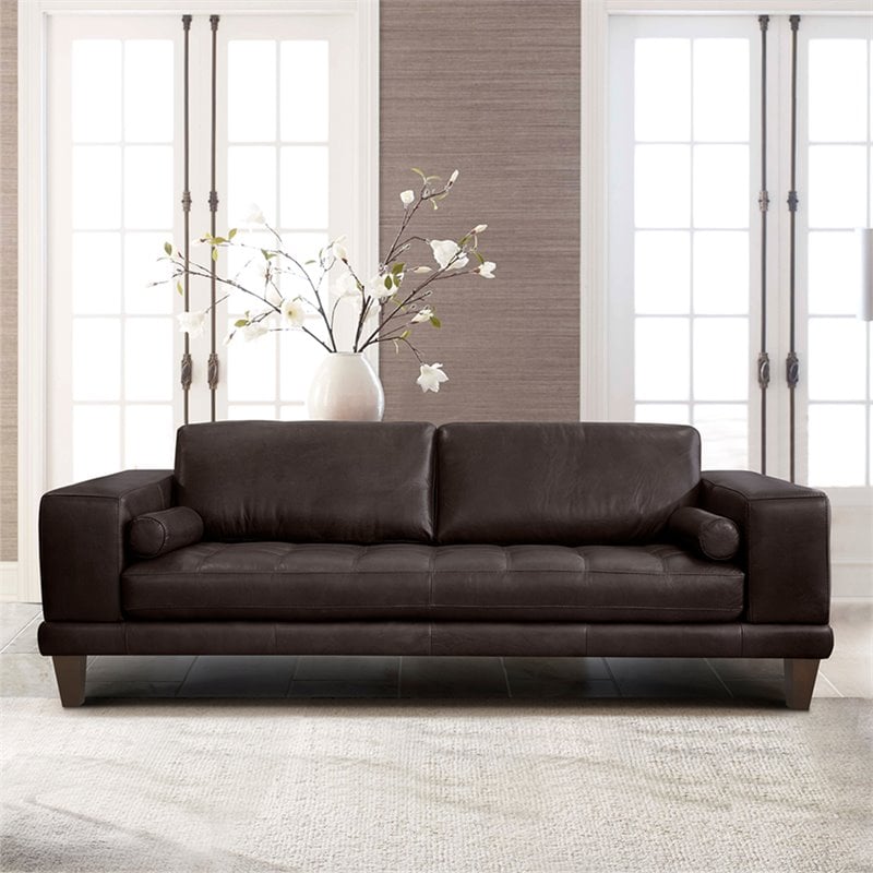Armen Living Wynne Upholstered Modern Leather Sofa in Espresso