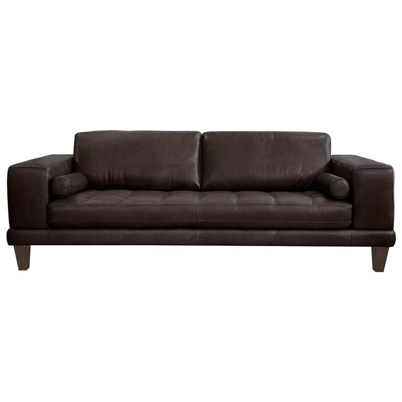 Armen Living Wynne Upholstered Modern Leather Sofa in Espresso