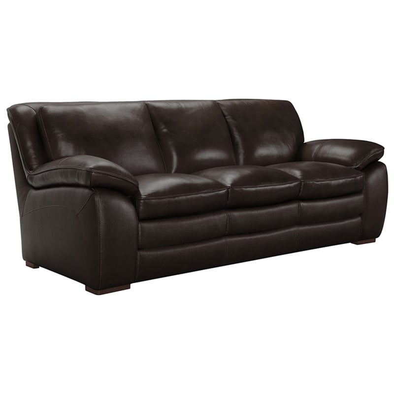 Armen Living Zanna Upholstered Modern Leather Sofa in Dark Brown