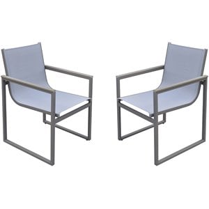 Armen Living Bistro Outdoor Aluminum Dining Arm Chair in Gray (Set of 2)