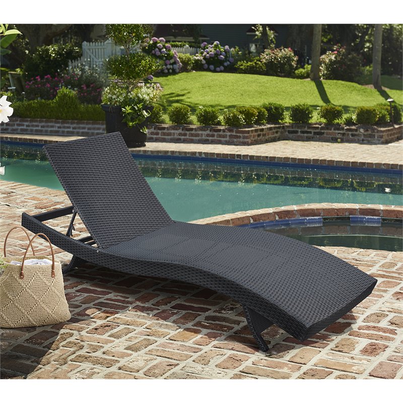 Armen Living Cabana Modern Wicker / Rattan Patio Chaise Lounge in Black