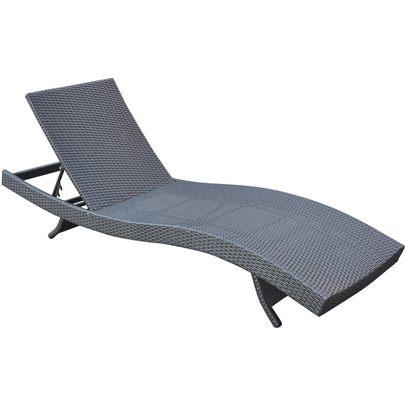 Armen Living Cabana Modern Wicker / Rattan Patio Chaise Lounge in Black