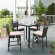 Armen Living Tropez 5-Piece Aluminum Patio Pub Set in Black Frame/Beige Cushions