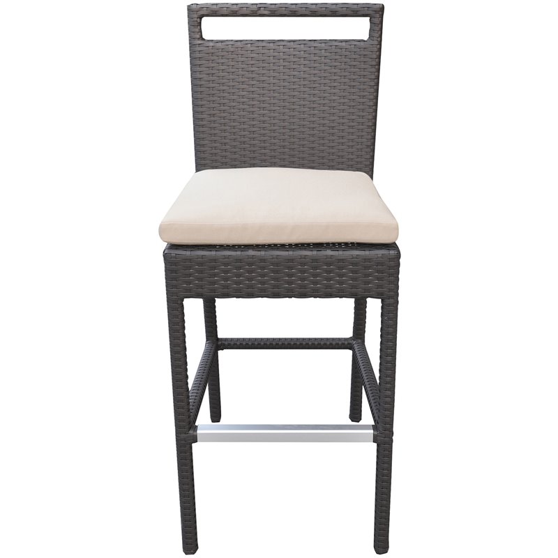 Armen Living Tropez 5-Piece Aluminum Patio Pub Set in Black Frame/Beige Cushions