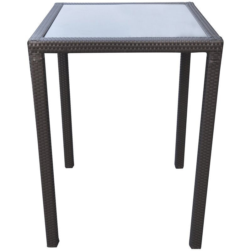 Armen Living Tropez 5-Piece Aluminum Patio Pub Set in Black Frame/Beige Cushions