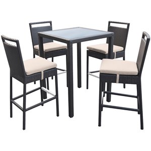 Armen Living Tropez 5-Piece Aluminum Patio Pub Set in Black Frame/Beige Cushions