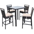 Armen Living Tropez 5-Piece Aluminum Patio Pub Set in Black Frame/Beige Cushions