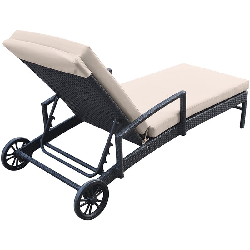 Armen Living Vida Outdoor Modern Aluminum & Fabric Chaise Lounge in Beige/Black