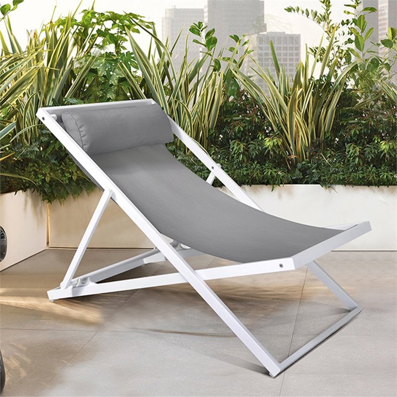Armen Living Wave Modern Aluminum Patio Deck Chair in White/Gray