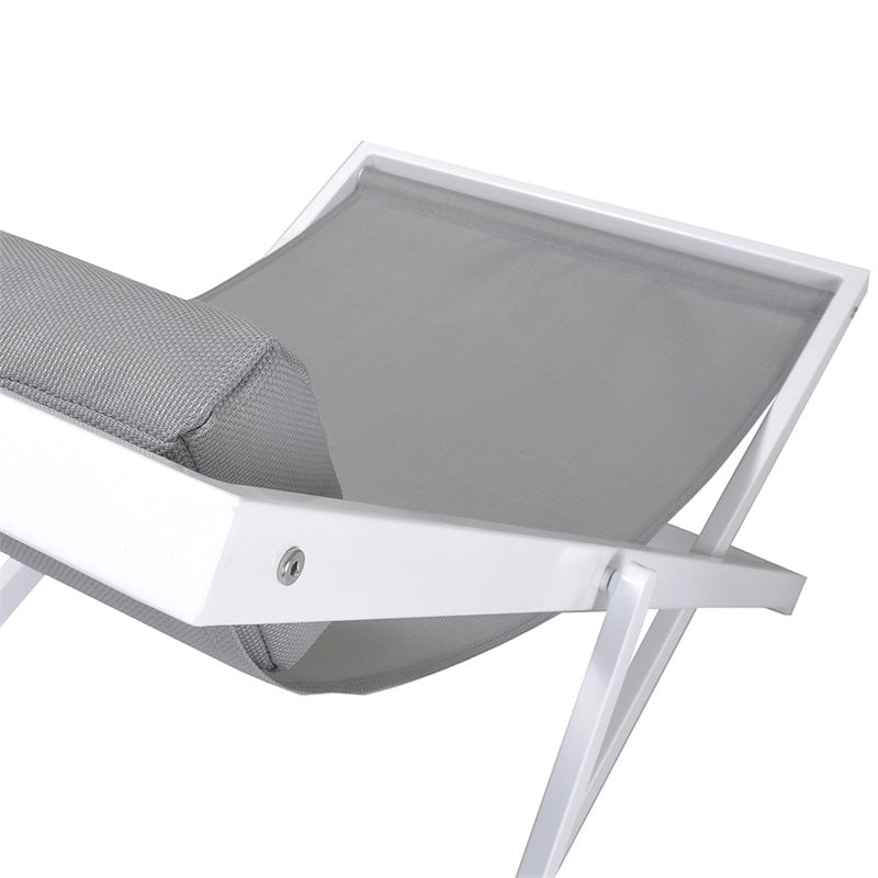 Armen Living Wave Modern Aluminum Patio Deck Chair in White/Gray