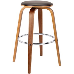 Armen Living Harbor 25&quot Faux Leather & Wood Swivel Counter Stool in Brown/Walnut
