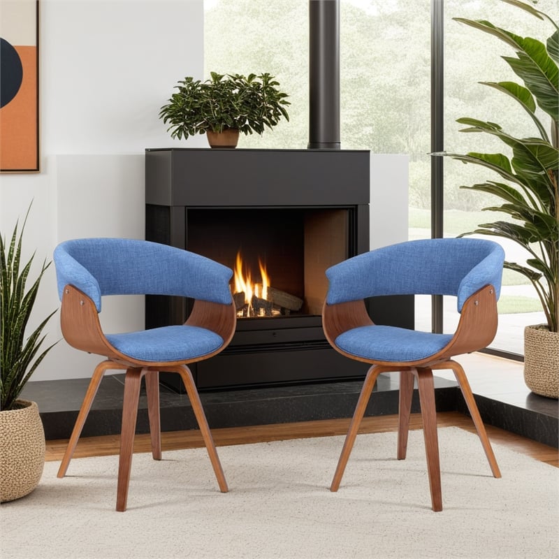 Armen Living Summer Modern Fabric & Wood Accent Chair in Blue/Walnut