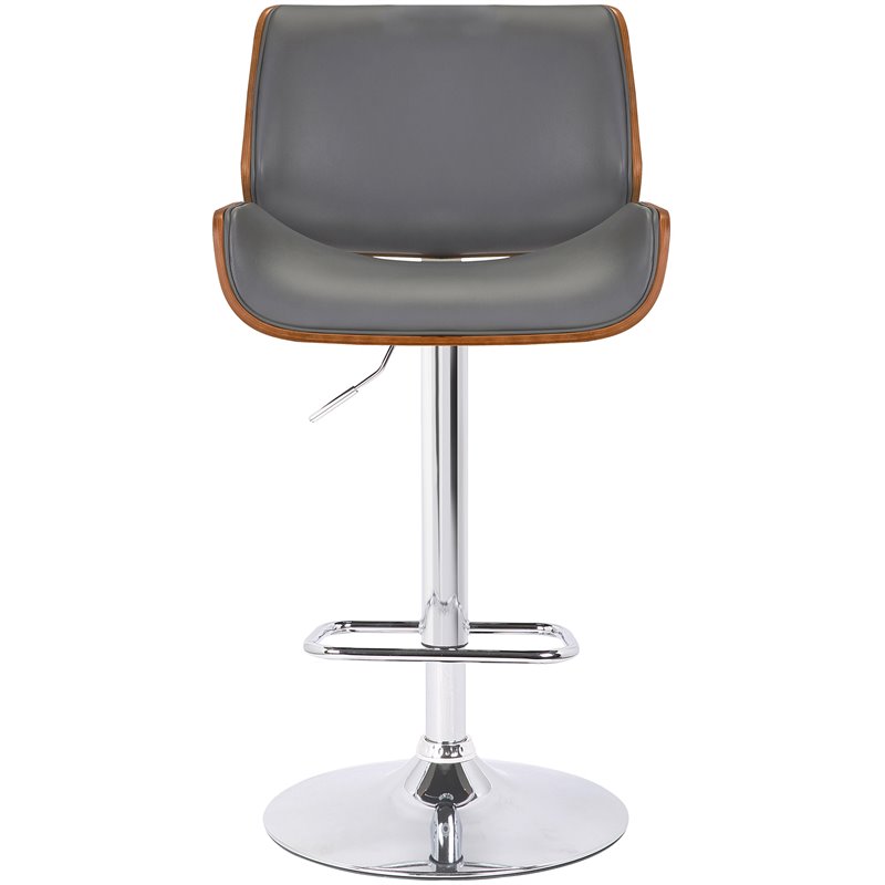 Armen Living London Adjustable Faux Leather & Metal Bar Stool in Gray/Chrome