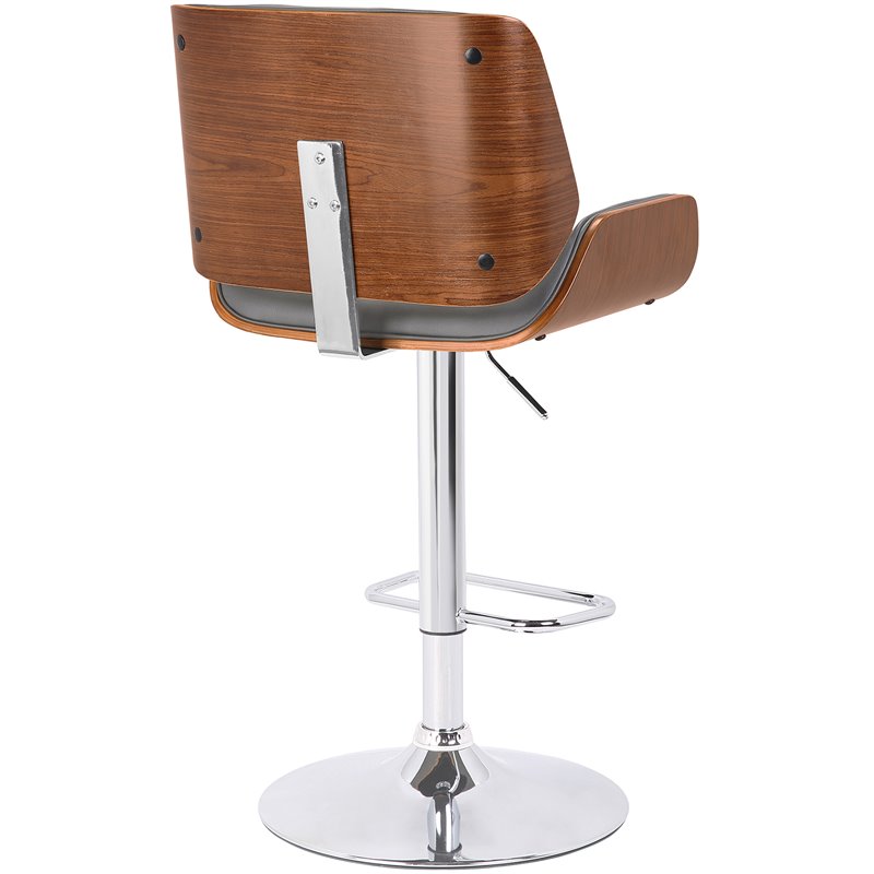 Armen Living London Adjustable Faux Leather & Metal Bar Stool in Gray/Chrome