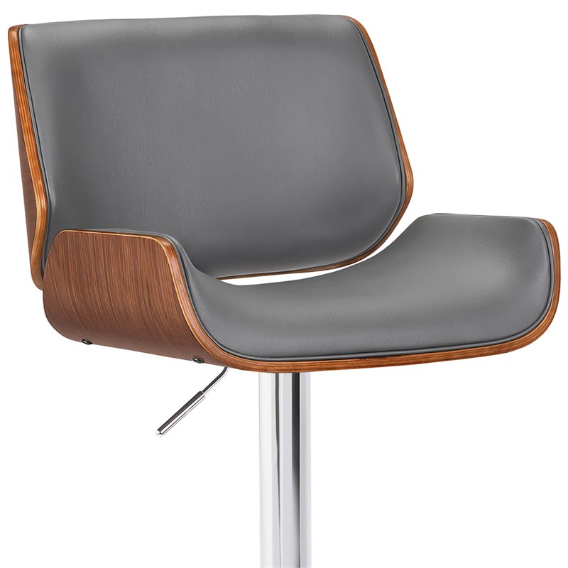 Armen Living London Adjustable Faux Leather & Metal Bar Stool in Gray/Chrome