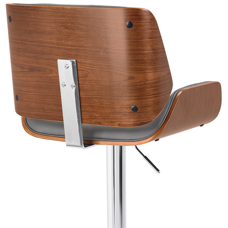 Armen Living London Adjustable Faux Leather & Metal Bar Stool in Gray/Chrome