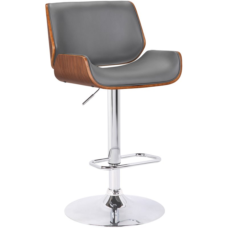 Armen Living London Adjustable Faux Leather & Metal Bar Stool in Gray/Chrome