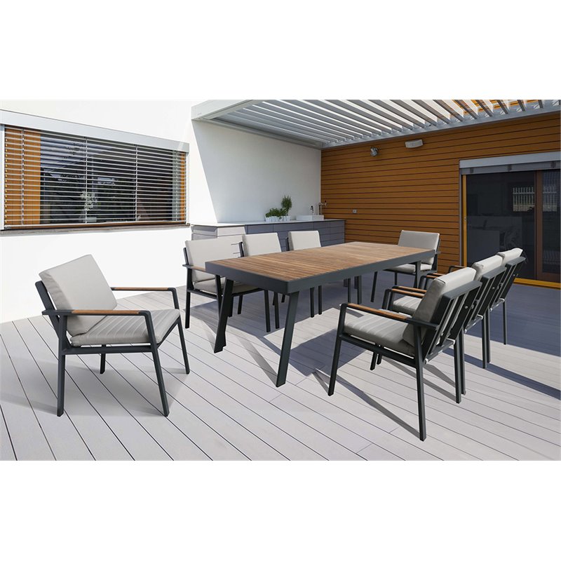 Armen Living Nofi Fabric & Metal Patio Dining Chair in Taupe/Charcoal (Set of 2)