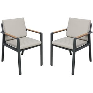 Armen Living Nofi Fabric & Metal Patio Dining Chair in Taupe/Charcoal (Set of 2)
