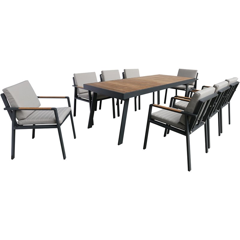 Armen Living Nofi Modern Teak Wood & Metal Dining Table in Brown/Charcoal