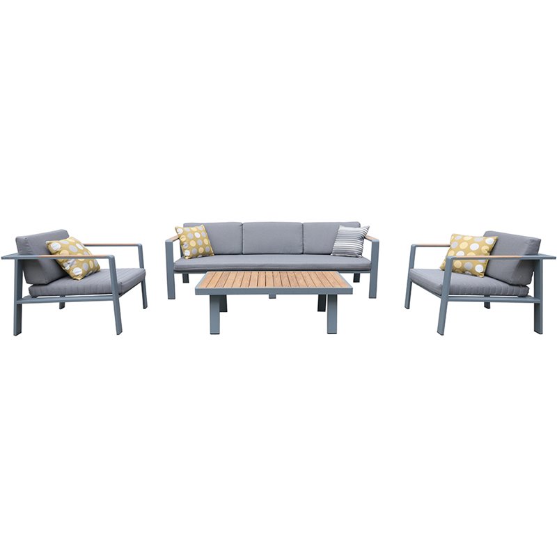 Armen Living Nofi 4-Piece Modern Wood Patio Sofa Set in Gray and Taupe