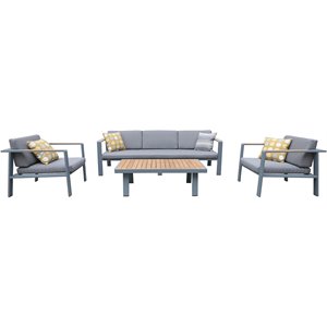 Armen Living Nofi 4-Piece Modern Wood Patio Sofa Set in Gray and Taupe