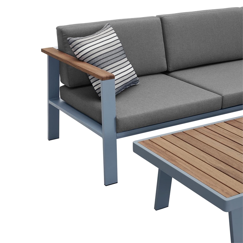 Armen Living Nofi 4-Piece Wood Patio Sectional Set in Gray/Brown/Taupe