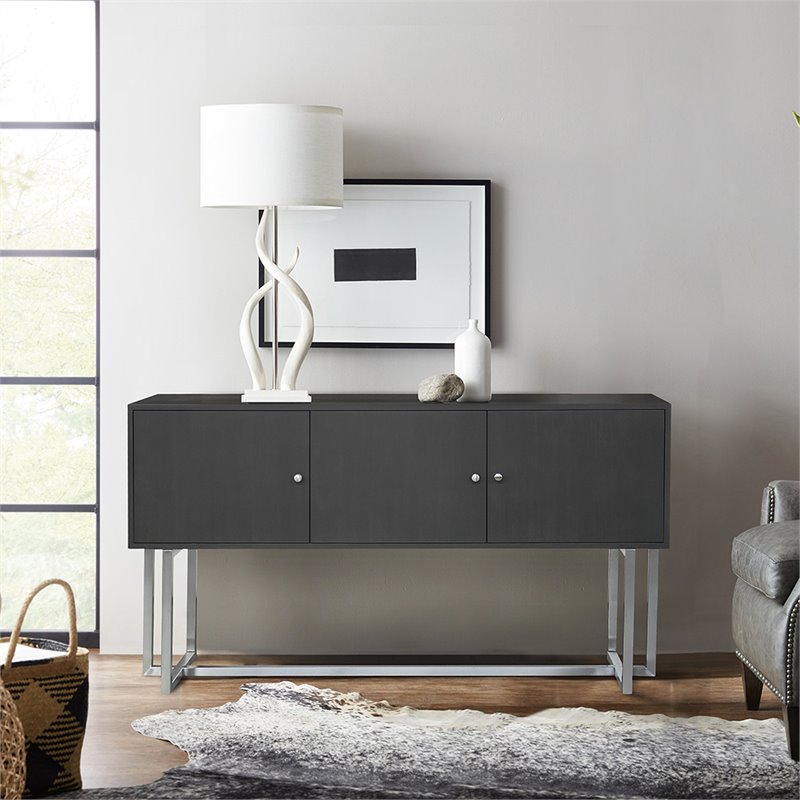 Armen Living Prague Modern Stainless Steel Storage Console Table in Gray