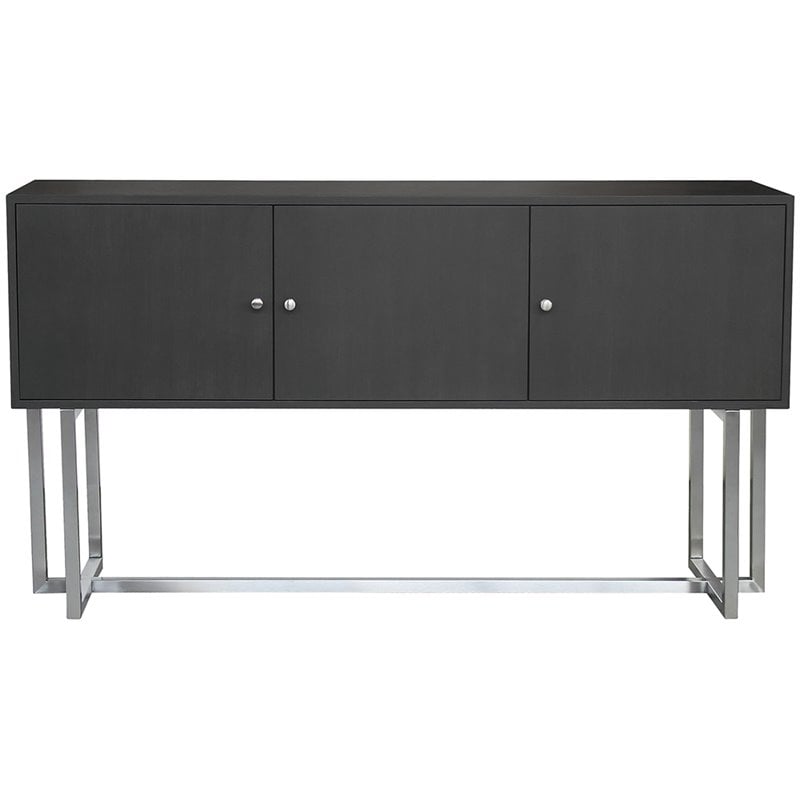 Armen Living Prague Modern Stainless Steel Storage Console Table in Gray