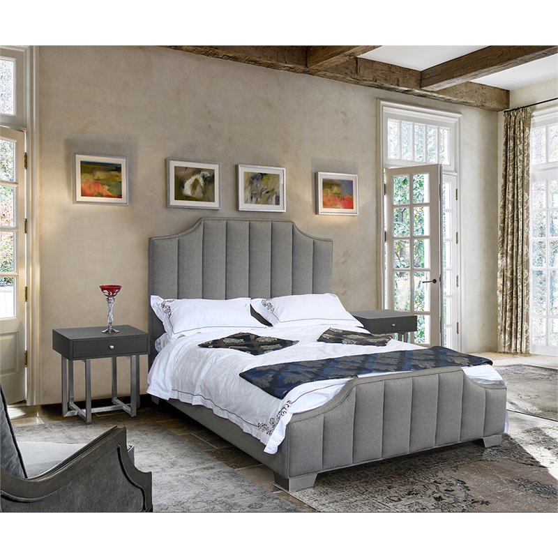 Armen Living Camelot Upholstered Modern Fabric Queen Panel Bed in Gray
