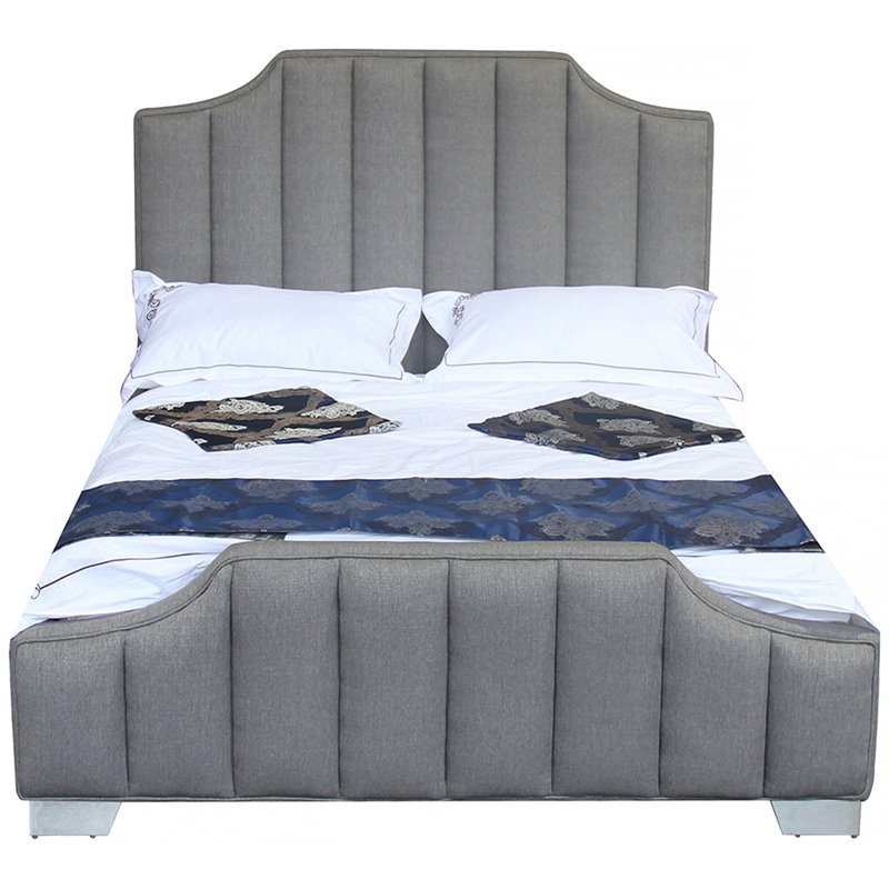 Armen Living Camelot Upholstered Modern Fabric Queen Panel Bed in Gray