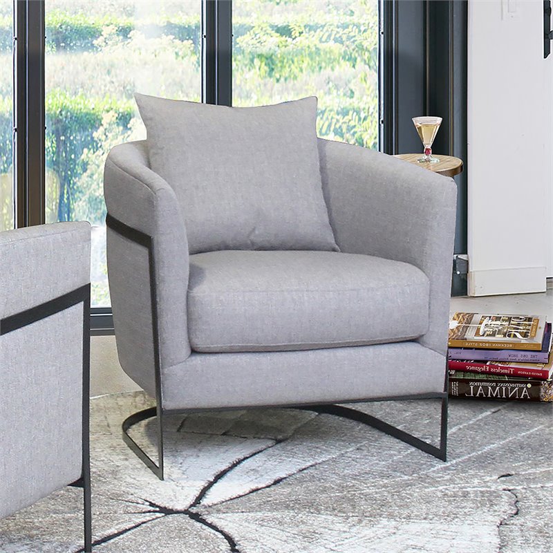 Armen Living Swan Modern Fabric & Iron Accent Chair in Gray/Black