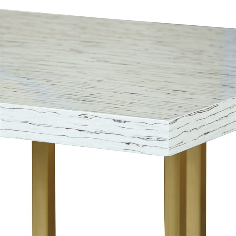 Armen Living Harmony Trestle Dining Table in Brushed Gold and Ash