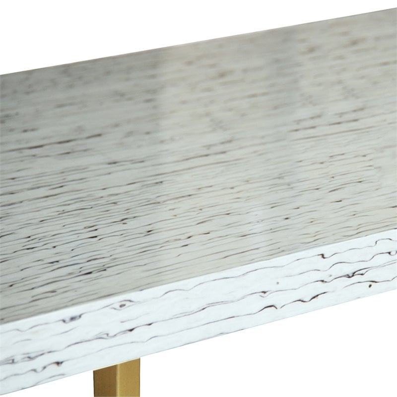 Armen Living Harmony Trestle Dining Table in Brushed Gold and Ash