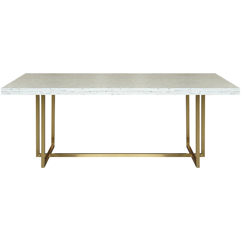 Armen Living Harmony Trestle Dining Table in Brushed Gold and Ash