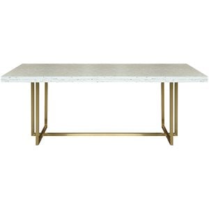 Armen Living Harmony Trestle Dining Table in Brushed Gold and Ash