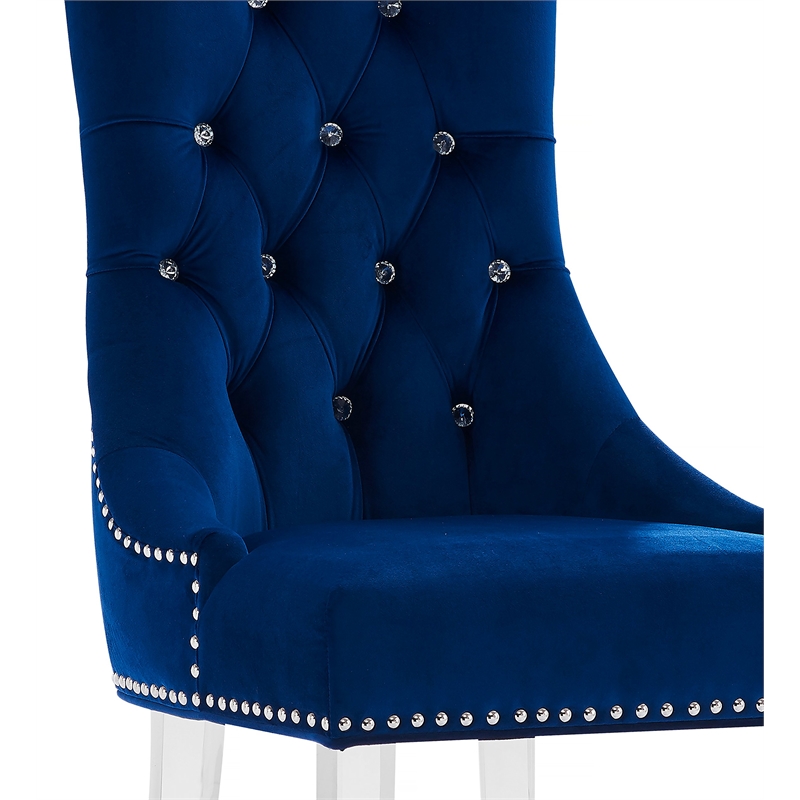 Armen Living Gobi Modern Velvet Upholstered Dining Side Chair in Blue