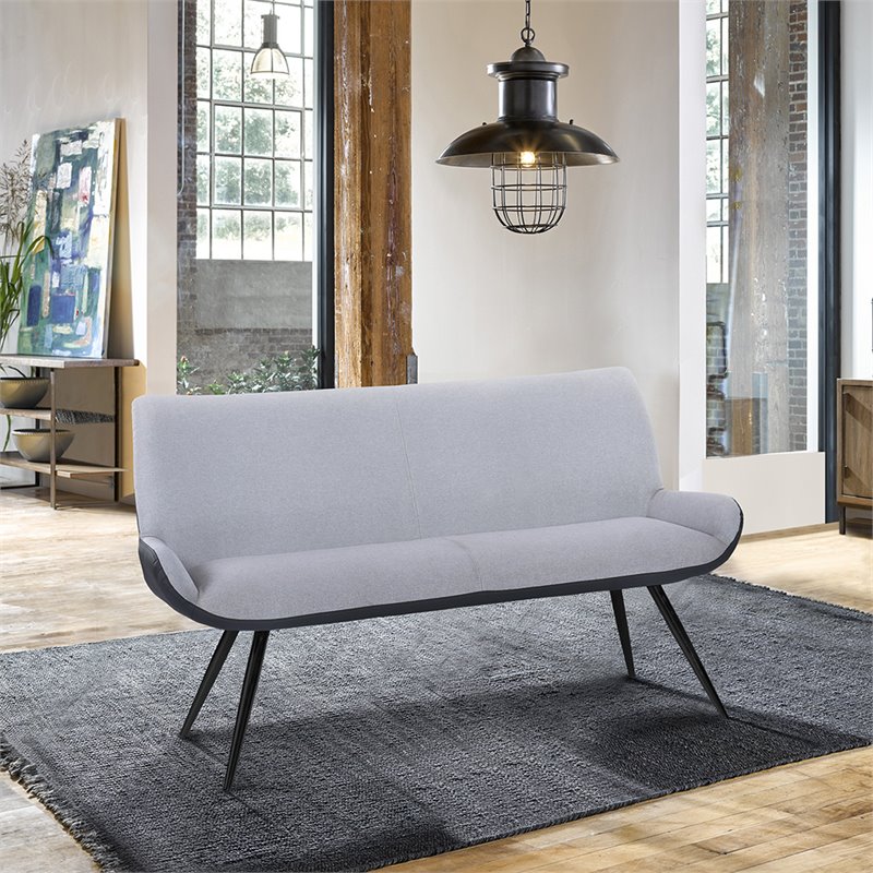 Armen Living Coronado Upholstered Fabric & Metal Dining Bench in Gray/Black