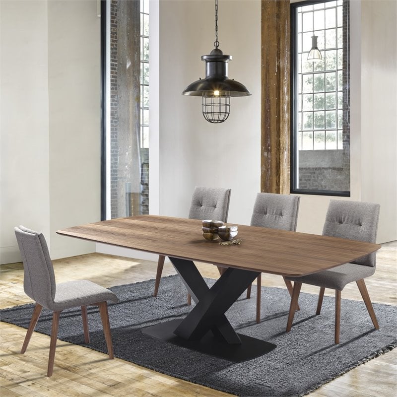 Armen Living Everett Contemporary Wood & Metal Dining Table in Black/Walnut