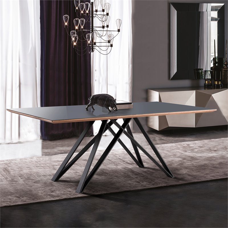 Armen Living Urbino Contemporary Glass Top Dining Table in Matte Black