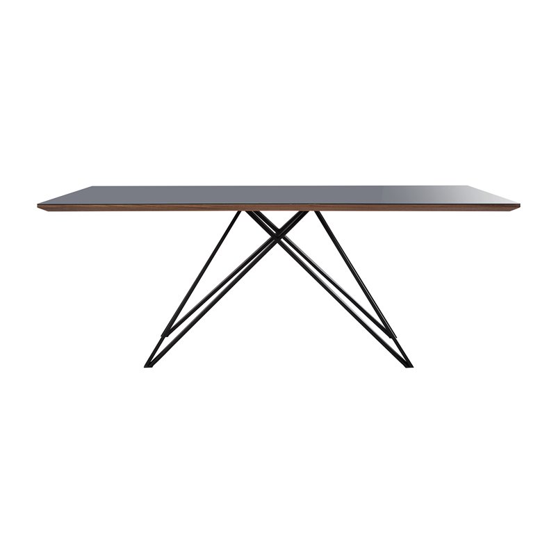 Armen Living Urbino Contemporary Glass Top Dining Table in Matte Black