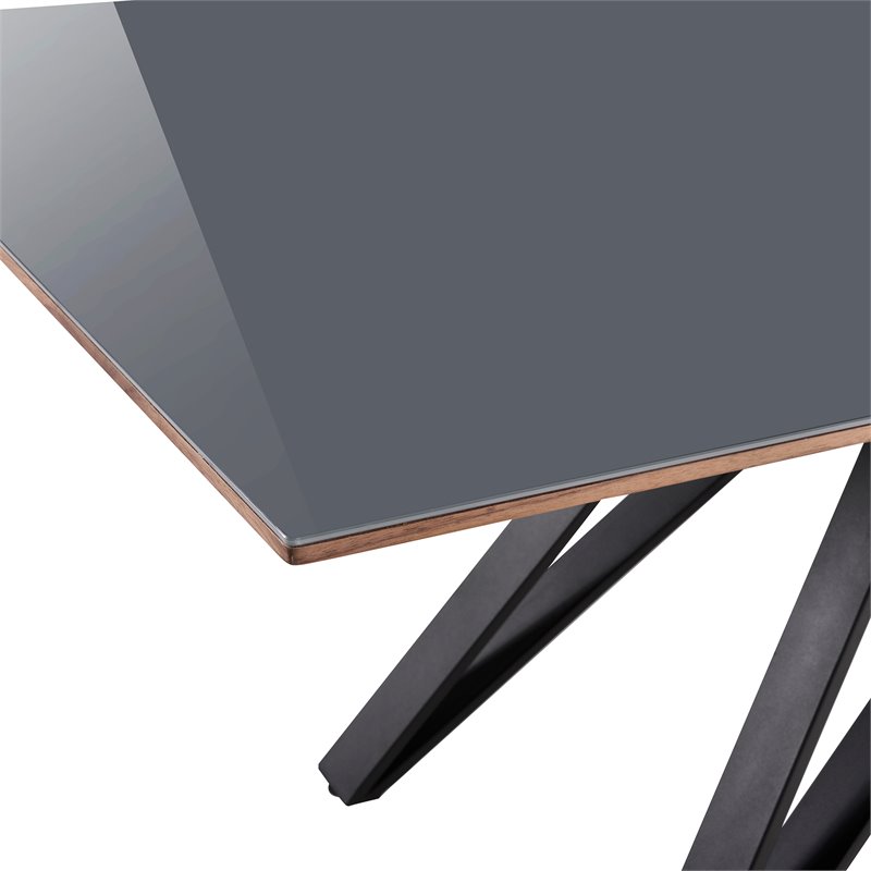 Armen Living Urbino Contemporary Glass Top Dining Table in Matte Black