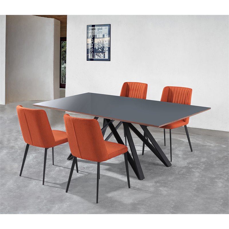 Armen Living Urbino Contemporary Glass Top Dining Table in Matte Black