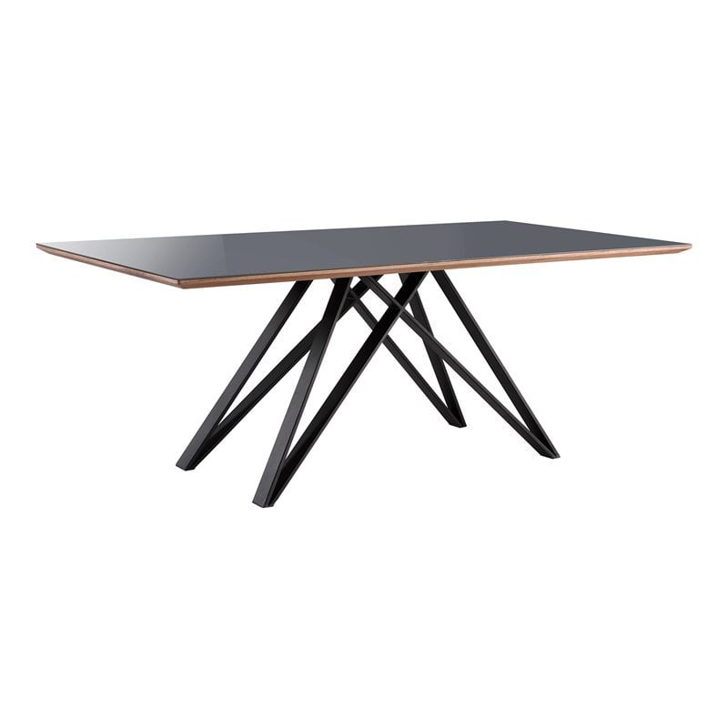 Armen Living Urbino Contemporary Glass Top Dining Table in Matte Black