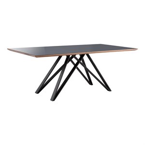 Armen Living Urbino Contemporary Glass Top Dining Table in Matte Black