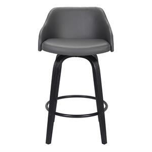 Armen Living Alec Modern Faux Leather Swivel Barstool in Black and Gray