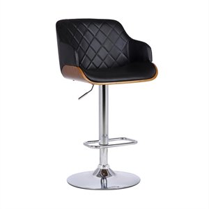 Armen Living Toby Modern Faux Leather Adjustable Bar Stool in Black and Walnut
