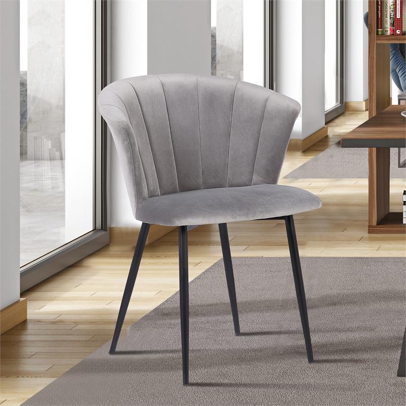 Armen Living Lulu Modern Velvet & Metal Dining Arm Chair in Gray/Black